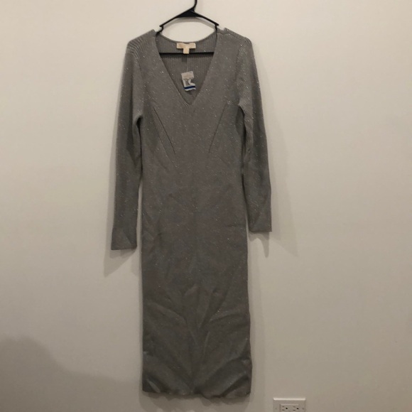 Michael Kors NWT Sparkly Silver Ribbed Sweater Dress 🤍🔥 - Picture 1 of 7